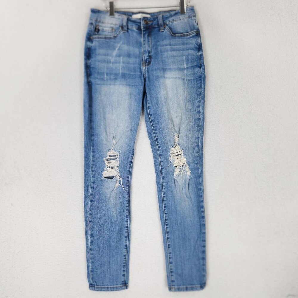 KanCan Jeans Womens 27 Blue Distressed Skinny Leg Stretch Mid Rise Ankle Denim